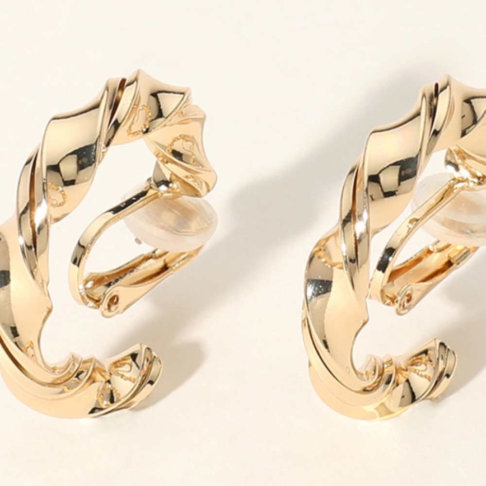 Clip-on Elegant Gold-Tone Twisted Hoop Earrings
